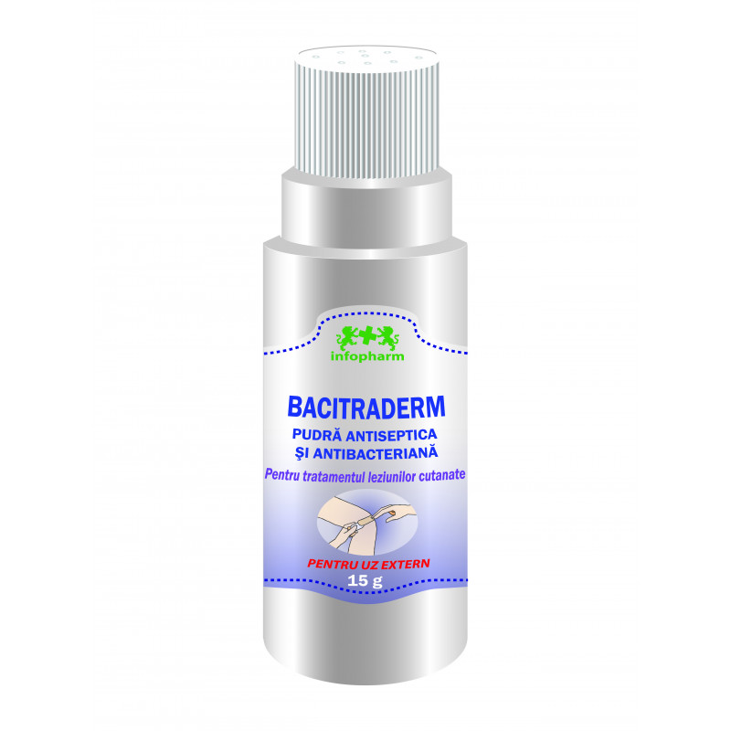 Bacitraderm - Bacitracin-based antiseptic and antibacterial powder (15 g)